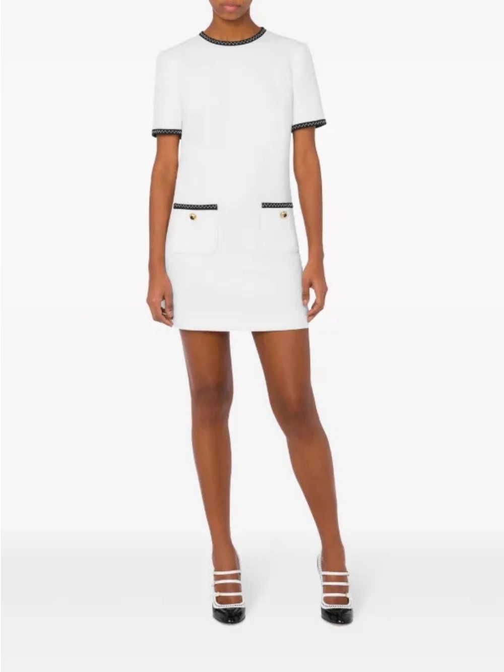 Moschino White Knitted Dress with Black Trim New with tags